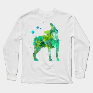 Boston Terrier Dog Watercolor Painting 3 Long Sleeve T-Shirt